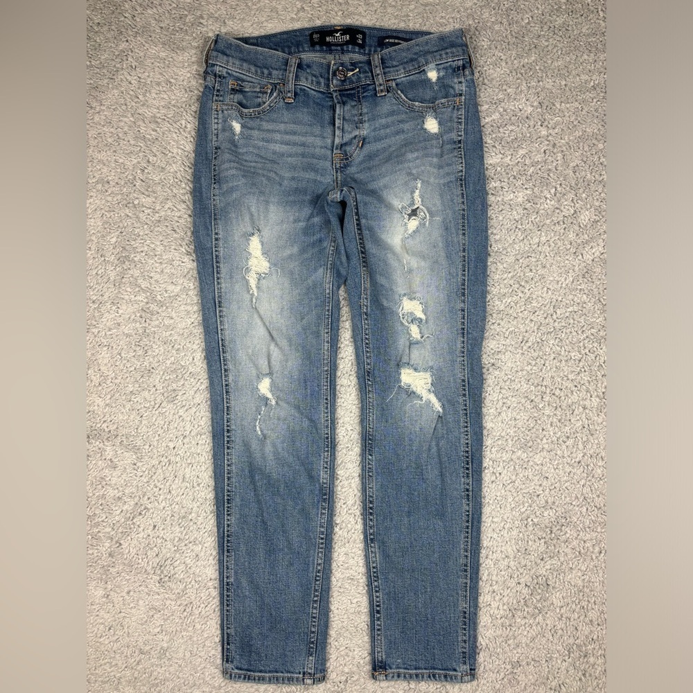 Hollister Jeans Womens 00 Low Rise Boyfriend Distressed Holes Denim Casual Basic